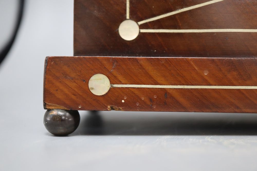 A Regency style mahogany mantel timepiece, with brass and mother of pearl inlay, height 38cm